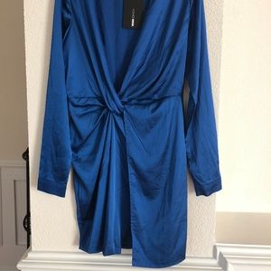 NWT Blue satin wrap dress
